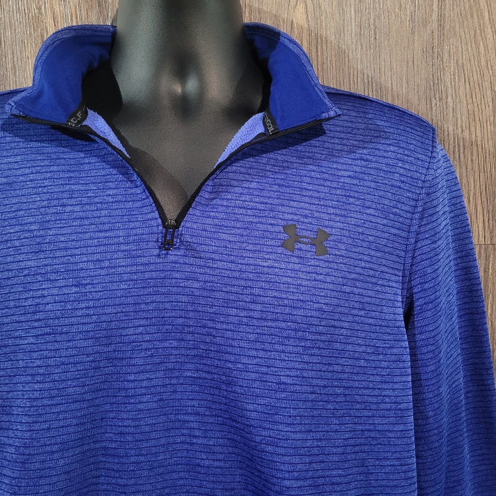 Under Armour Golf Storm 1/4 Zip Pullover Size M Blue Striped Fleece-Lined
